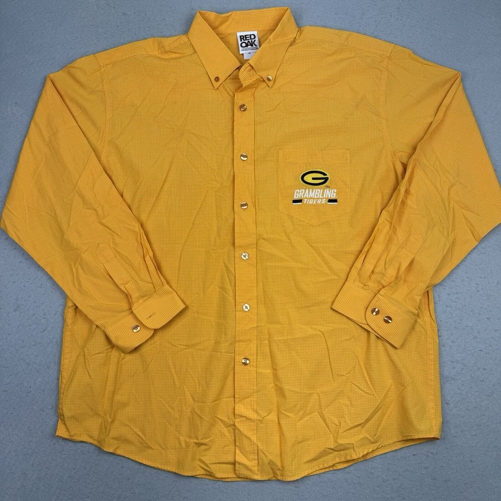 Grambling State Tigers Long Sleeve Yellow Button Down Shirt Men's XL Red Oak‎